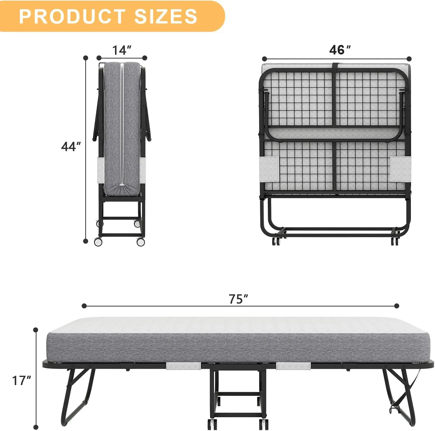 Opklapbed met matras Groot bedframe Draagbaar opvouwbaar rolbed voor volwassenen voor gasten