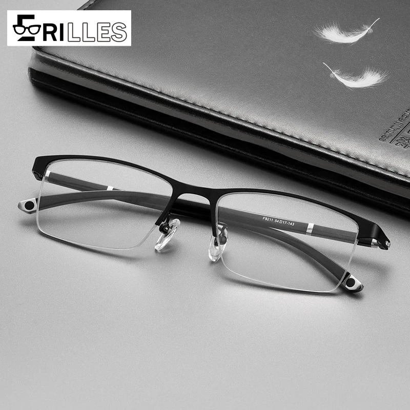 

Professional Full Frame Glasses, Square Lightweight Business Optical, Semi-Rimless Design for Office, Comfortable & Durable