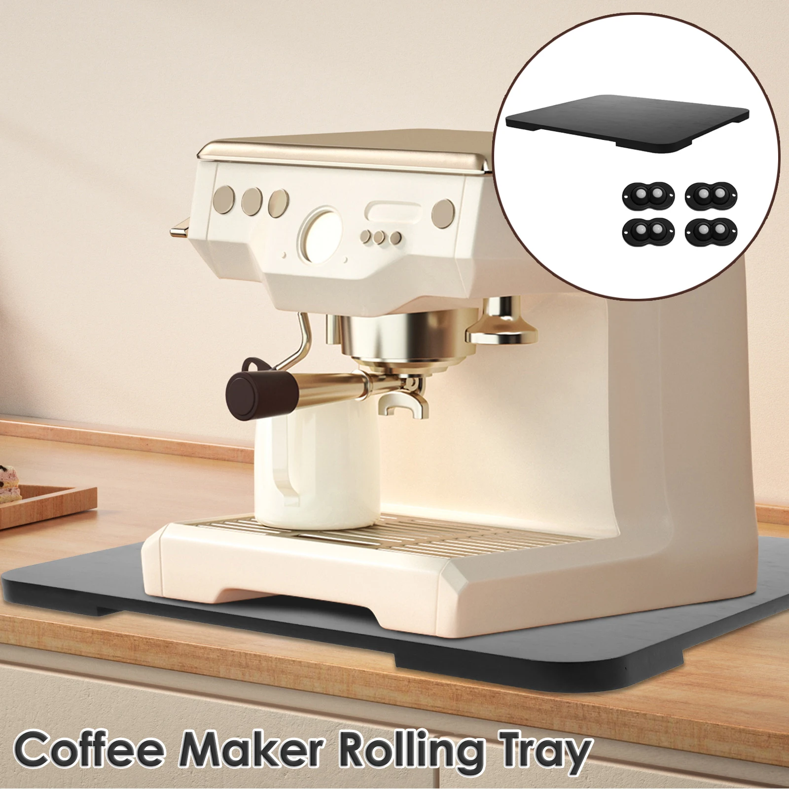

Bamboo Coffee Maker Rolling Tray Strong Load Household Appliance Mat Slider Tray with 360° Wheels Cabinet Countertop Protection