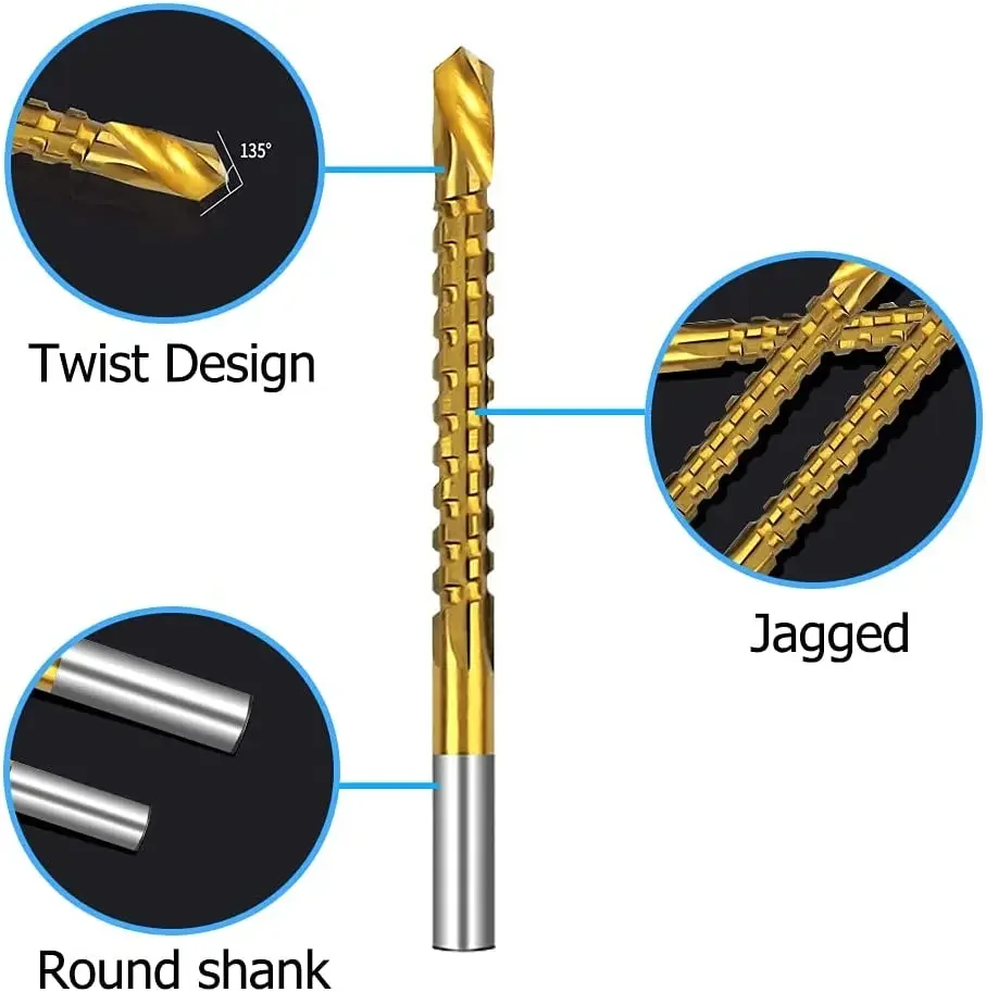 6pcs Professional Titanium Coated HSS Drill Bit Electric Drill Plastic Metal Hole Grooving Drill Saw Carpenter Woodworking Tools