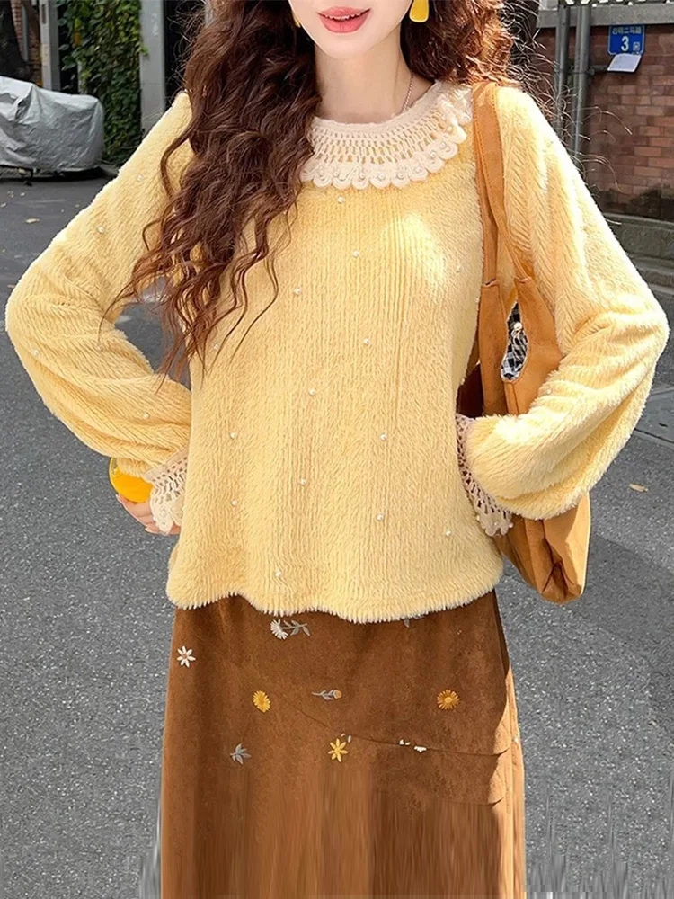 

Unique Knitted Sweater Women's Casual round Ne Versatile Timel Korean Sle Long Sve Faionable Age-defng Top