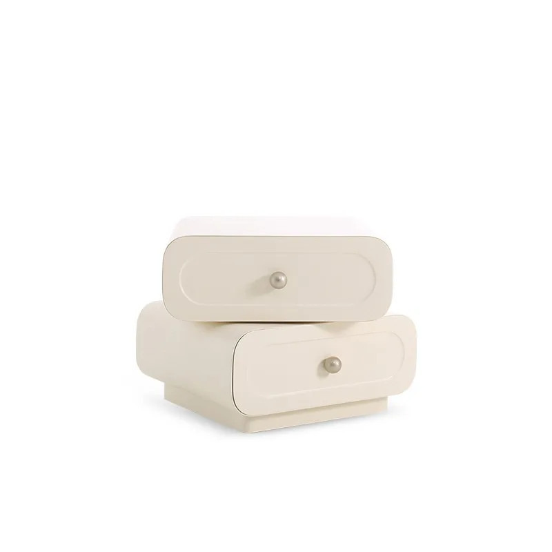 Multi-Functional Cream White Bedside Table Modern 2 Drawer Nightstand/End Table with Storage for Bedroom Home Office
