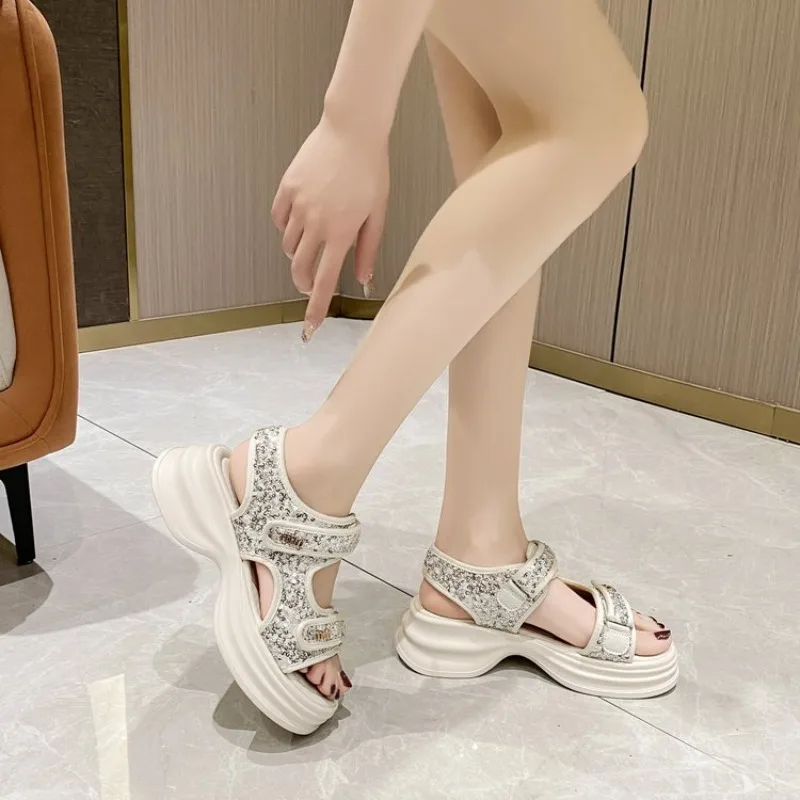 2024 Women Sports Sandals Summer New Fashion Bling Glitter Casual Roman Designer Shoes Girls Platform Sandal