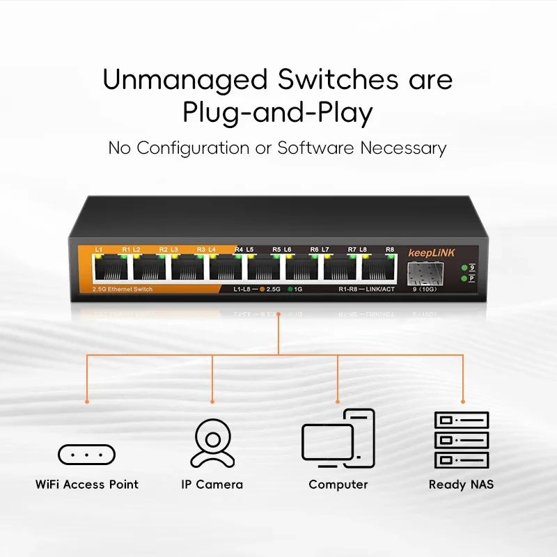 KeepLiNK Switch Ethernet multi-Gigabit a 9 porte Non gestito 8 porte 2,5G RJ45 1 porta 10G SFP+ uplink per l'espansione di rete