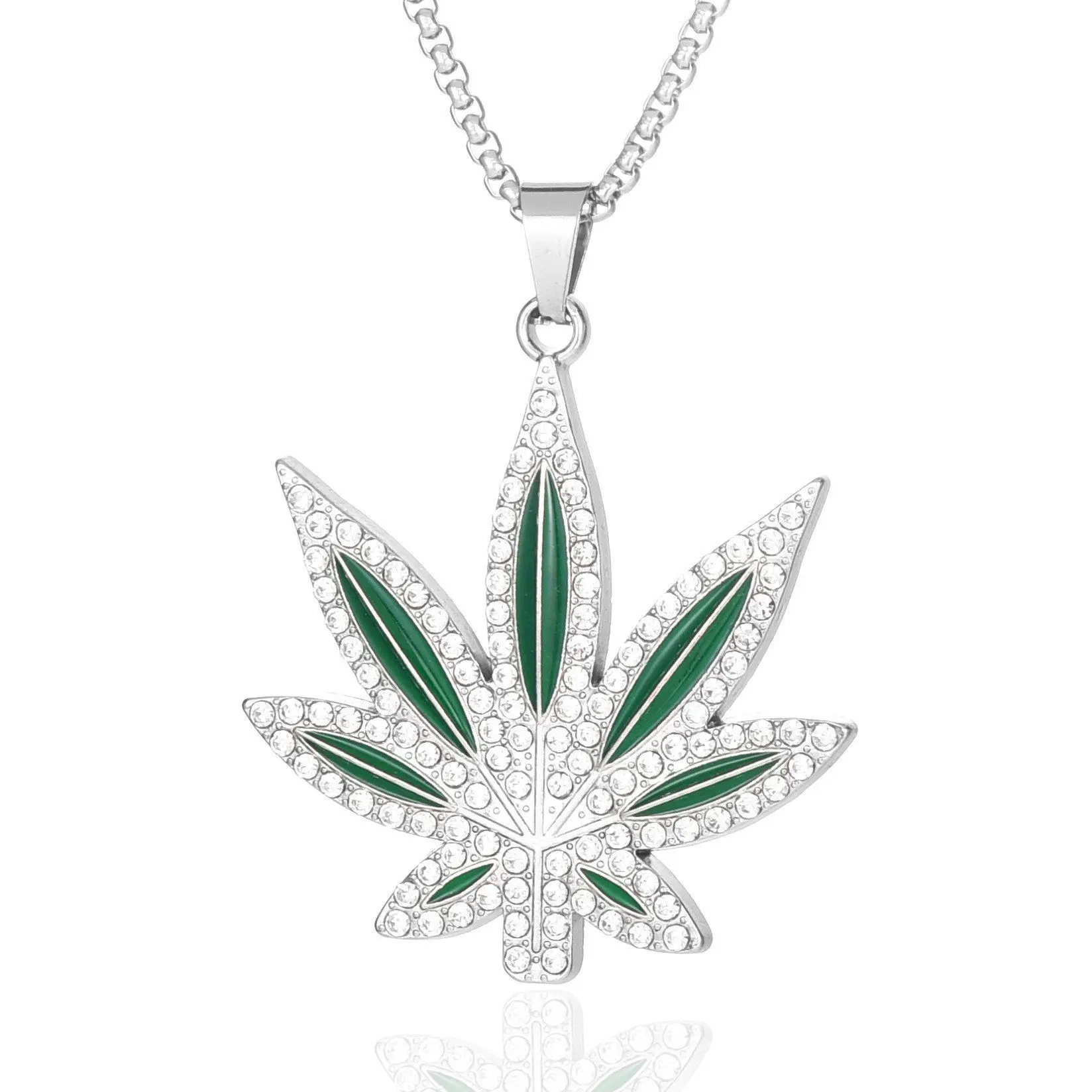 New Cubic Zirconia Alloy Pendant Necklace Men's Maple Leaf Necklace Men's Hip Hop Rock Punk Necklace Jewelry Wholesale - Image 5