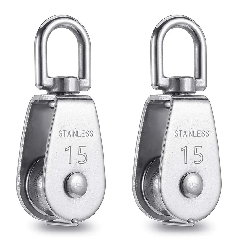 FAST-24PCS Single Pulley Block M15 Stainless Steel Small Pulley Roller For Rope Cord In Outdoor 360°Swivel Silver Pulley