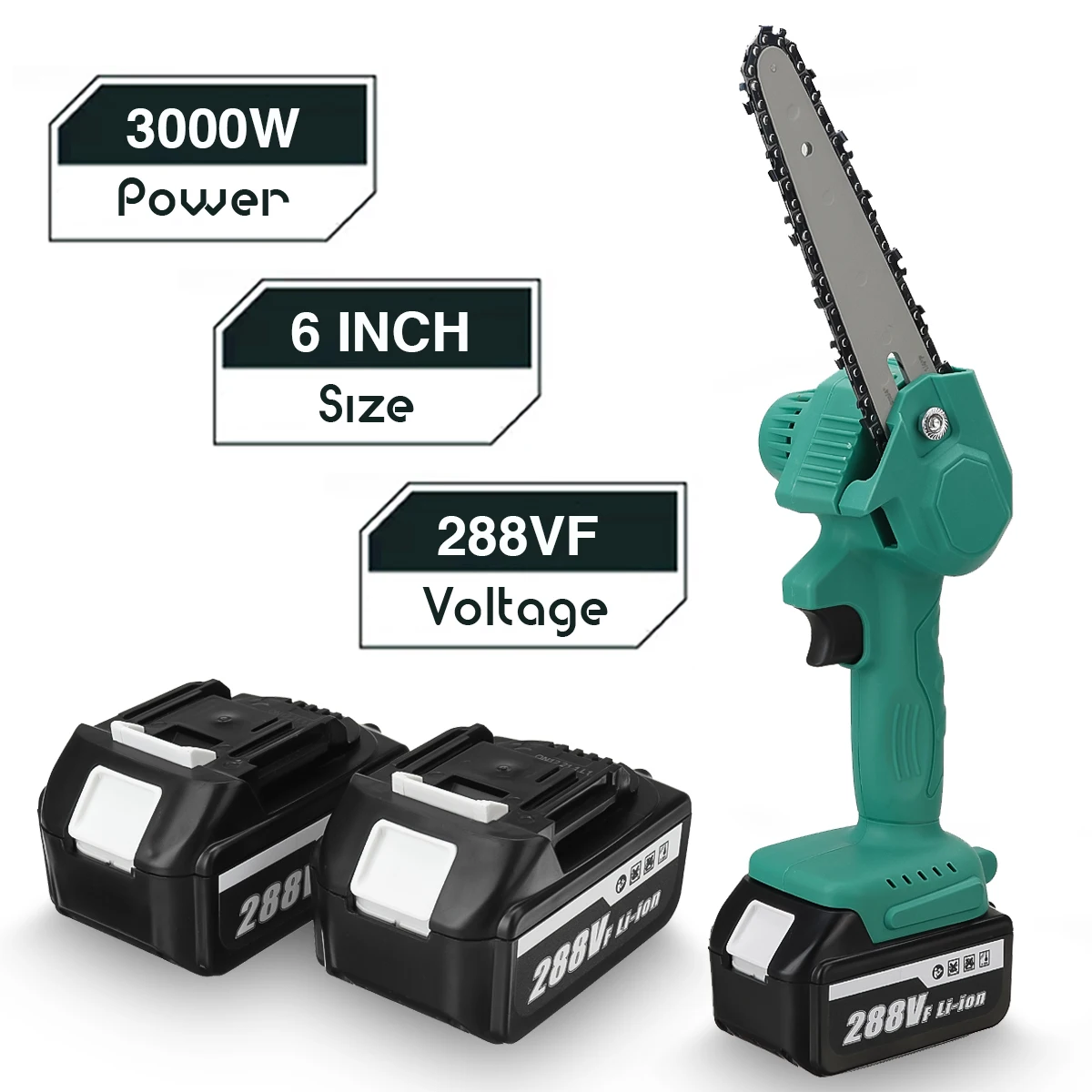 VIOLEWORKS Mini motosega elettrica da 6 pollici sega a catena per potatura per la lavorazione del legno utensili elettrici per la registrazione del giardino con una sola mano 2 pezzi batteria