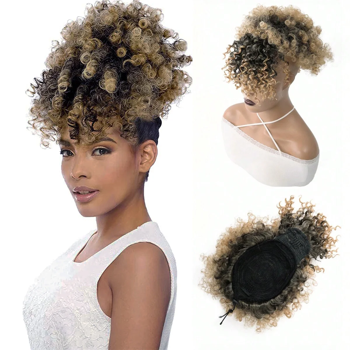 Afro Puff Drawstring Ponytail with Bangs