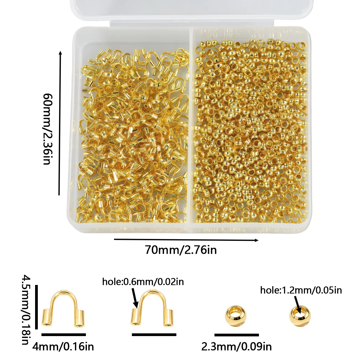 Assorted Sizes 200pcs Alloy Double-Slot U-Shaped Clasps/Positioning Beads Gold-Plated Handmade DIY Jewelry Bracelet Accessories
