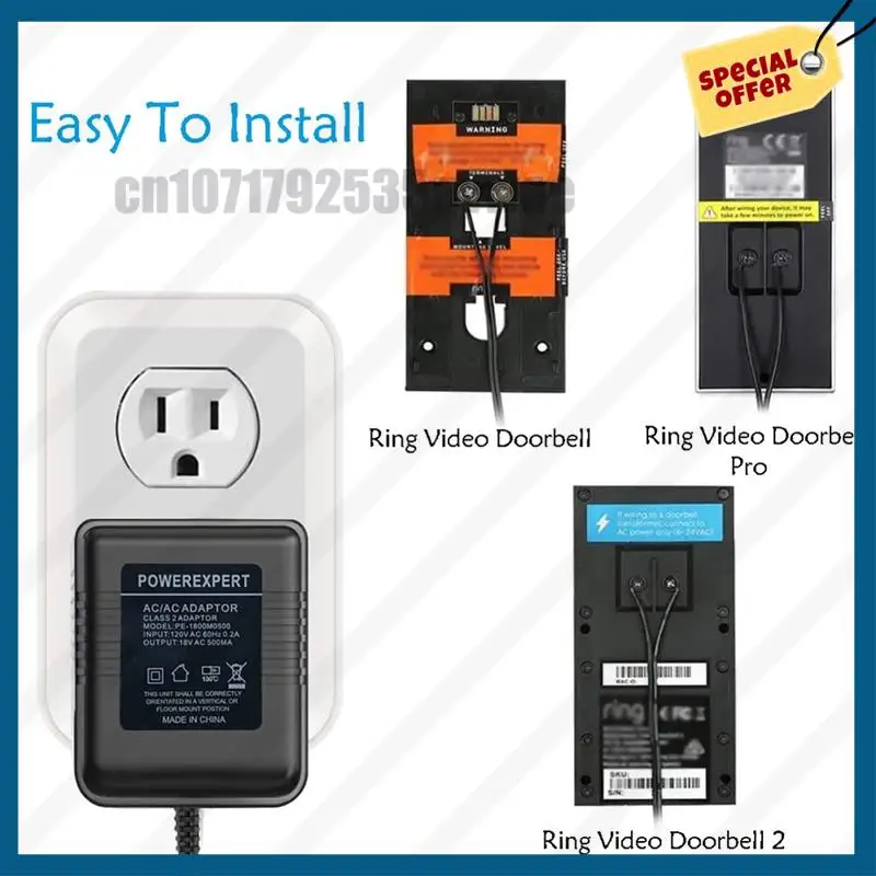 -A89Z جرس باب يتضمن شاشة عرض فيديو شاحن الحبل 18 فولت تيار متردد 500 مللي أمبير لجرس باب يتضمن شاشة عرض فيديو Pro/2 ، محول جرس الباب Zmodo