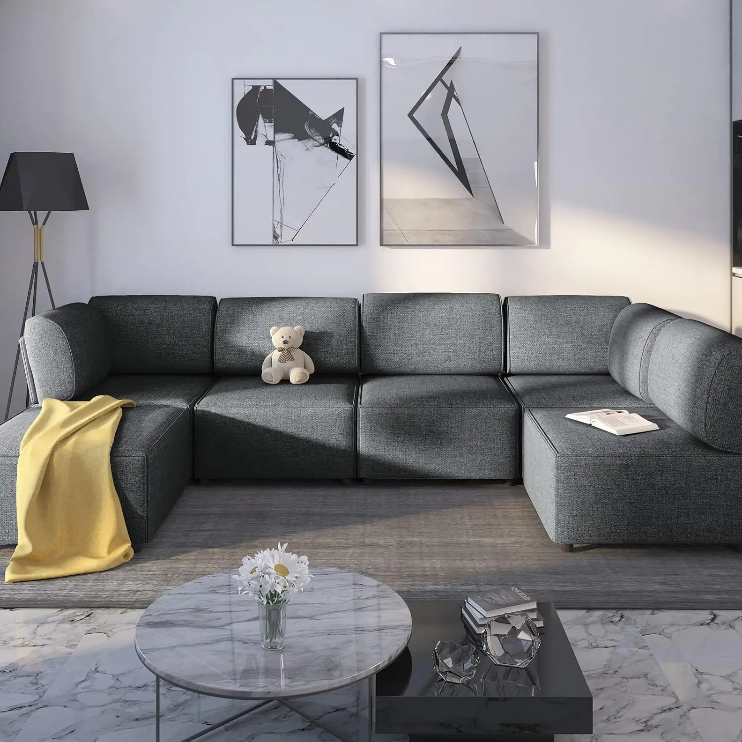 

Modular Sectional Sofa with Chaise, Convertible Oversize L Shaped Couch with Reversible Ottoman