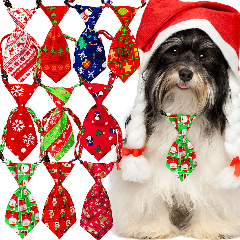 10PCS Pet Dog Collars Christmas Party Adjustable Dog Bowties Puppy Bows Pet Bow Ties For Small Dogs Pet Dog Grooming Accessories