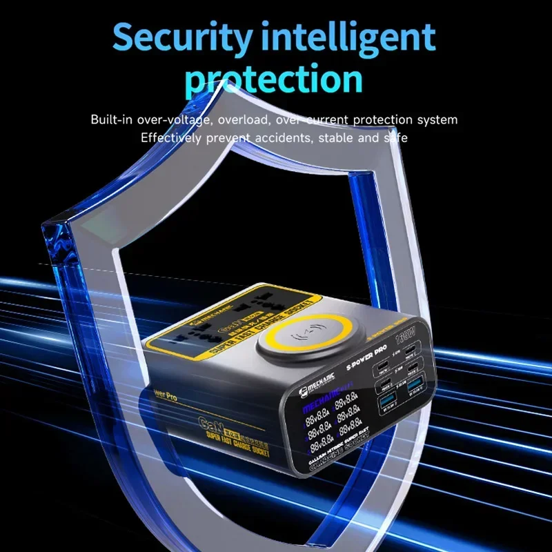 

Mechanic S-POWER PRO Gallium Nitride Super Fast Charger Socket with Magnetic Wireless Charging PD QC3.0 for IPhone Samsung IPad