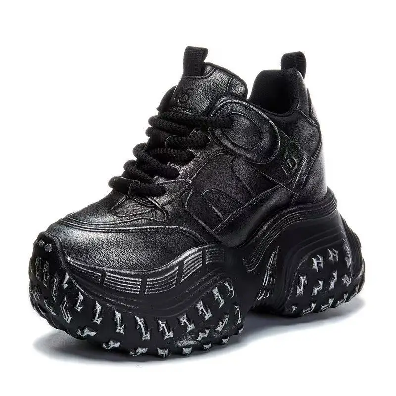 

Women Genuine leather Sneakers Spring Breathable High Heels Wedge Heels Casual Shoes Thick Sole Trainers Sport Dad Shoes 34-39