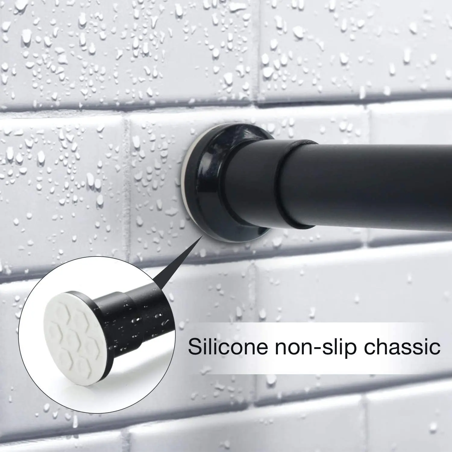 Black Spring Tension Shower Curtain Rod Adjustable No Drilling Anti-Rust Non-Slip Curtain Pole Stainless Steel for Bathroom