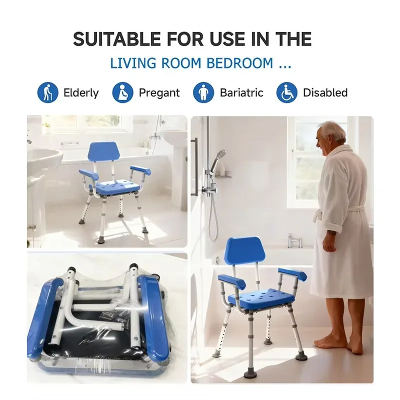 Heavy Duty Aluminum Toilet Chair 550lbs Capacity Portable Bathroom Safety Seat 7 Level Adjustable Height for Elderly Disabled