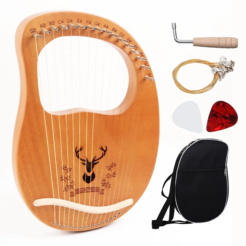 16 Strings Lyre Harp Mahogany Wood Harp Piano Stringed Musical Instrument With Portable Bag Tuning Wrench Spare Strings