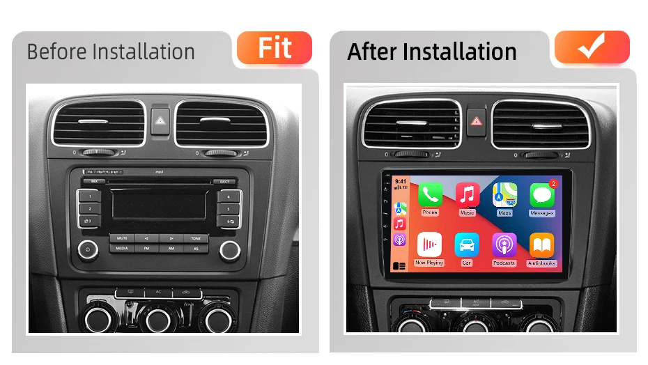 AWESAFE 9-Zoll-Android-Radio für VW Volkswagen Golf 6 2008-2016, kabelloses CarPlay & Android Auto, GPS-Navigation, Multimedia, Unterstützung für Lenkradsteuerung, Subwoofer, Verstärker, Rückfahrkamera, mit CAN-BUS Plug-and-Play, DAB+, digitales Autoradio, 2-DIN-Autoradio, Stereoanlage – Detail 3