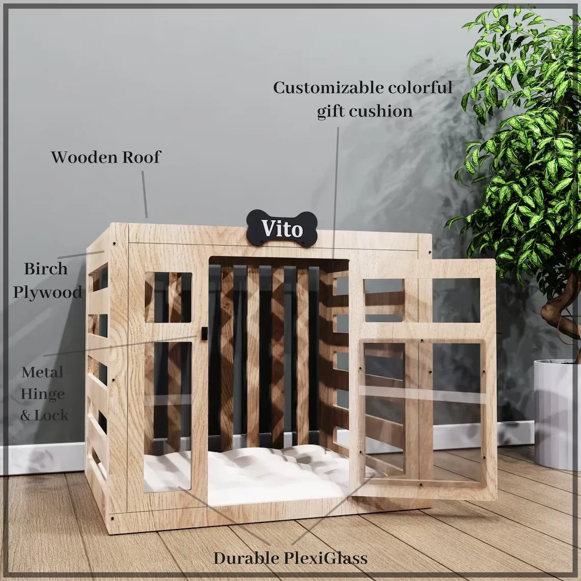 Modern Indoor Wood Dog House Luxury Durable Eco-Friendly Large Wooden Pet House Wood Dog Kennel Furniture