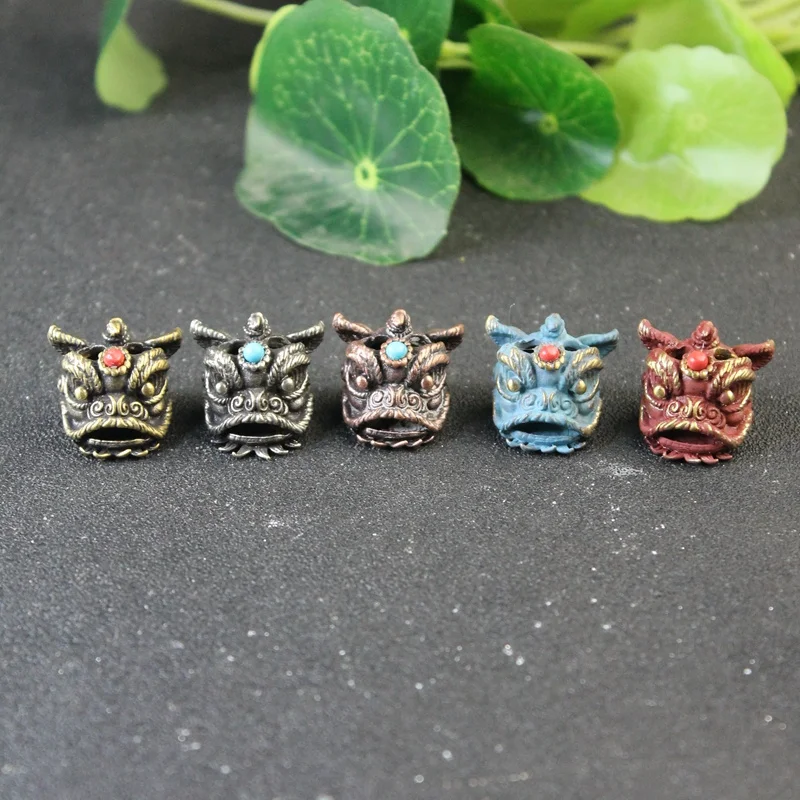 Chinese Ancient Palace Lion Head Knife Beads Vintage Brass EDC Outdoor DIY Paracord Woven Lanyard Pendants Jewelry Accessories - view 4