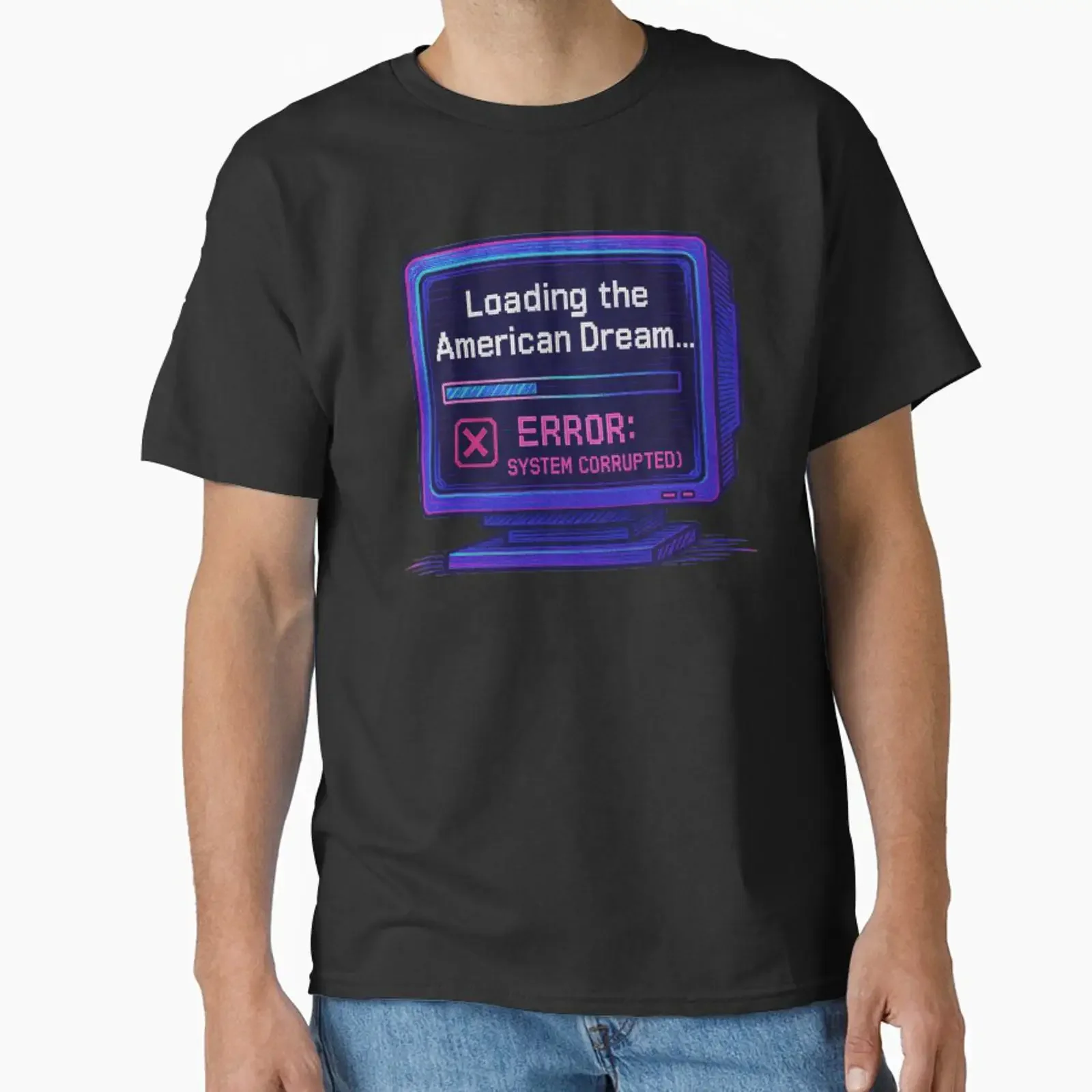 Футболка American Dream System Corrupted Classic, винтажная, с эффектом потертости, модная, мужская, эластичная, с графическим принтом, слегка дышащая, в стиле стритвир