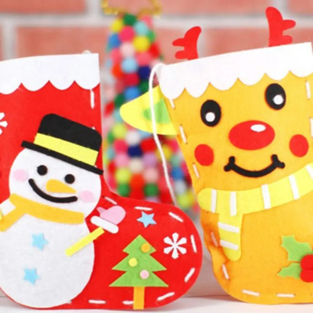 Non-woven Fabric DIY Christmas Stocking House Decoracion Snowman Hangable Christmas Sock Santa Claus Father Christmas