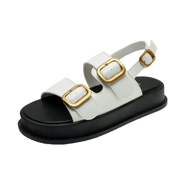 Sandals Women Pin Buckle Platform Shoes Slingback Metal Buckle Thick Bottom Ladies Flat Bottom One Buckle Sandals Platform