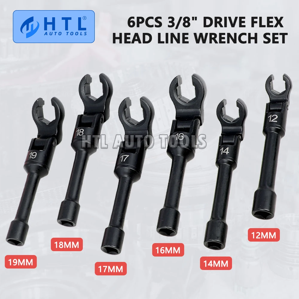 6 Pcs 12mm-19 mm Long Flex Head Crows Foot Line Wrench Set 3/8\