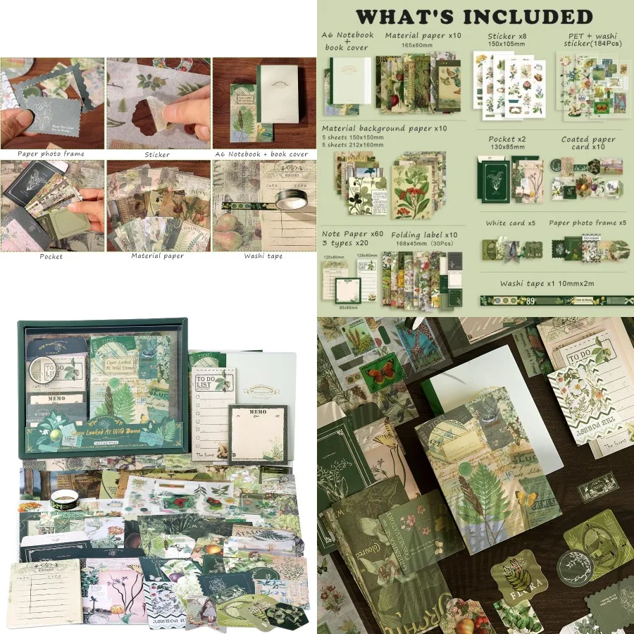 

Scrapbooking Supplies Kit Vintage Botanical Aesthetic for Junk Journaling Stationery Crafting DIY Bullet Journal A6 Grid Notebo