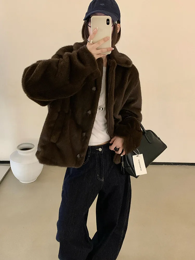 Eco-Friendly ort Sle femmes Jaet fourrure et cuir intercé doux col Faion manteau coupe droite longue Sve