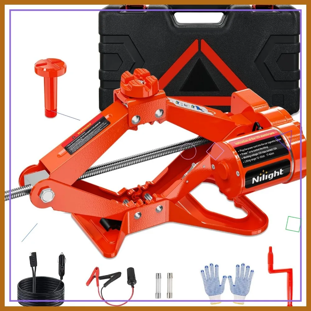 

3-тонный автомобильный домкрат 6600 фунтов, автоматический ножничный подъемник 12 В с дистанционным управлением и двойными подушечками для замены шин, оранжево-красный