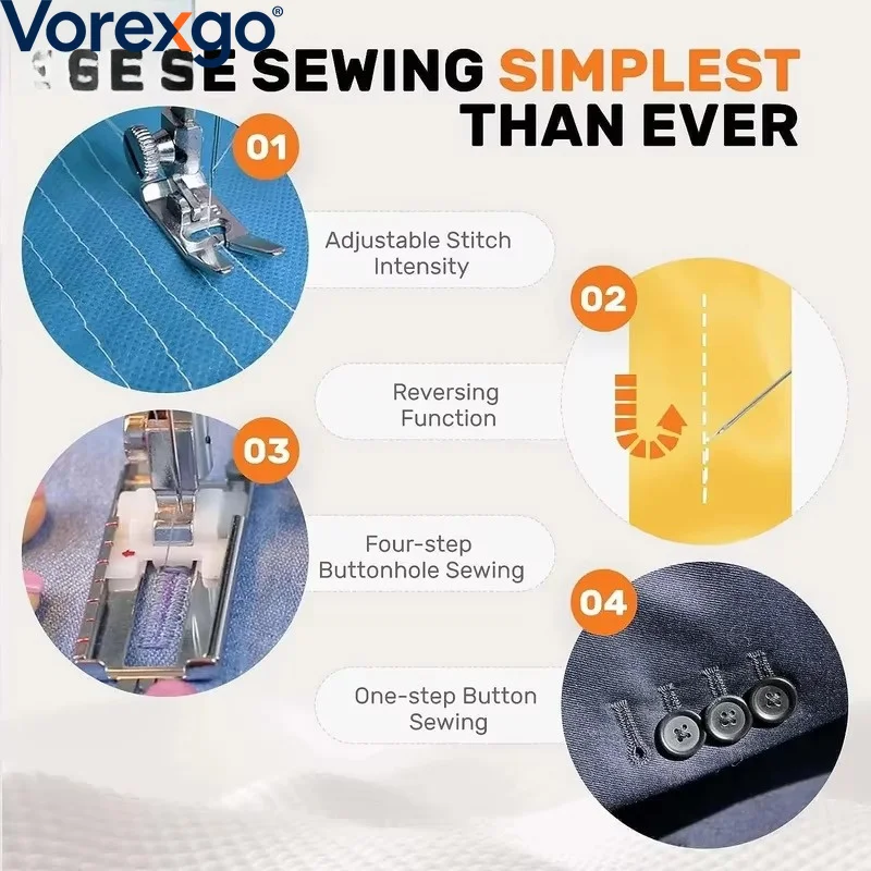 RUTI portable Sewing Machine for Beginners with 12 Stitches Pattern LED Light Pedal Double Thread Sewing Kits  Plugged In 220V