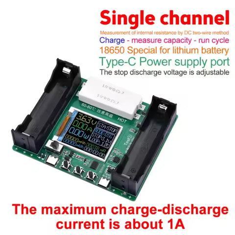 Lithium Battery Capacity Tester Module, MMWh Digital Battery Power Detector, Type-C, 18650