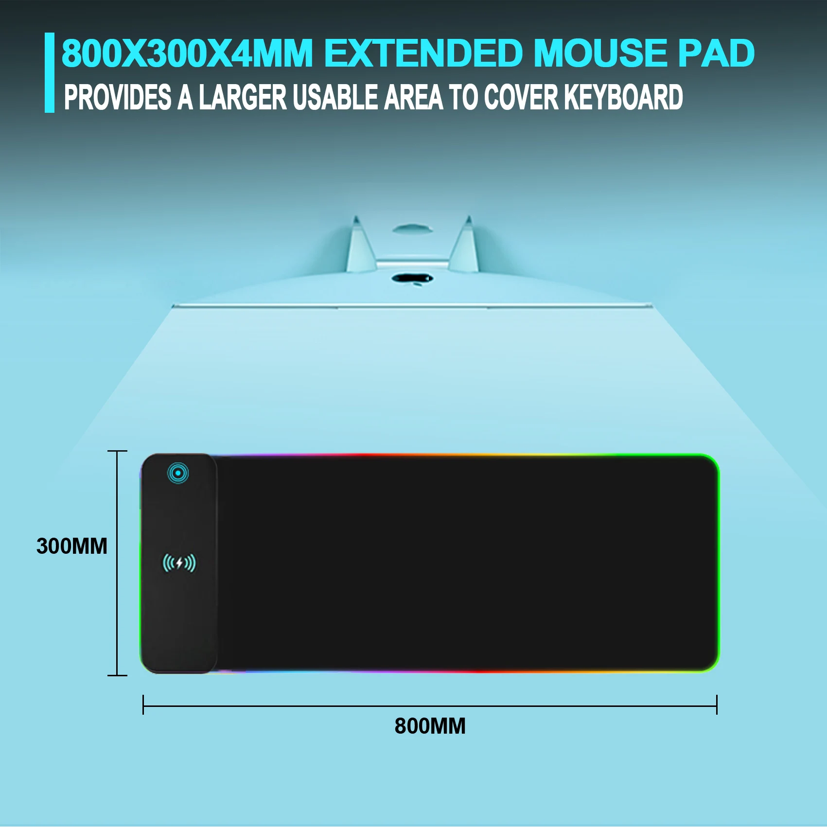 Wireless Charging RGB Mouse Pad Gaming LED Mousepad with 10 Light Modes Extra Large XXL Full Non-Slip Desk Pad Mat for Keyboard