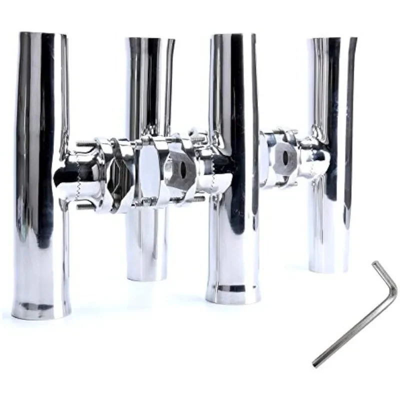 

4 PCS Stainless Tournament Style Clamp on Fishing Rod Holder for Rails 1-1/4" to 2"