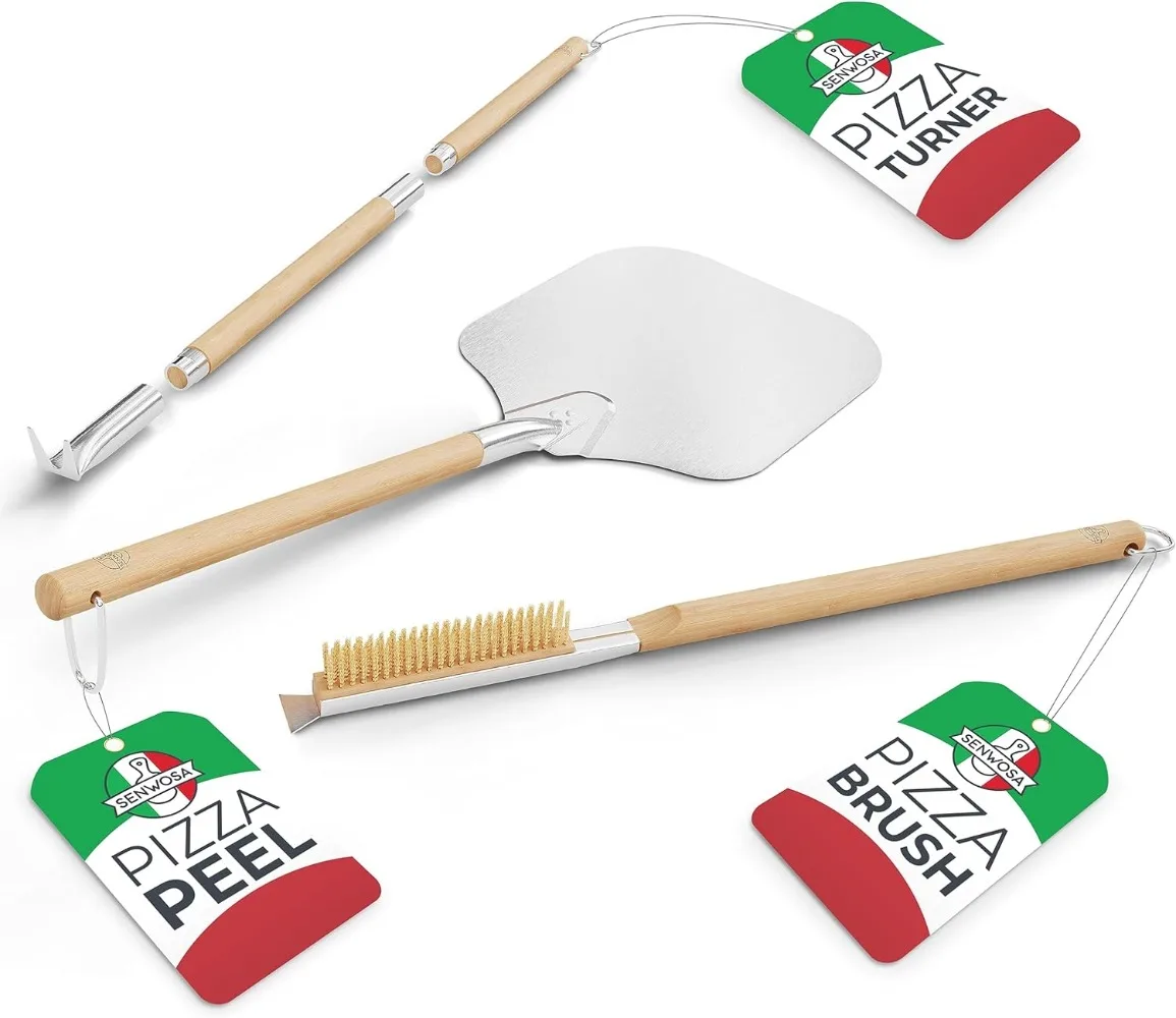 

Pizza Oven Accessory Kit 12 Inch Pizza Peel Spatula Oven Brush and Stone Scraper Set