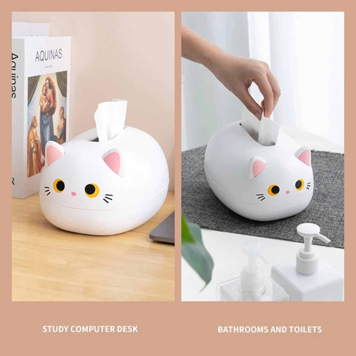 Cute Kawaii Nordic Style Cat Tissue Box Toilet Paper Holder for Kitchen or Bathroom Decor - Adorable Desktop Napkin Box WC Paper