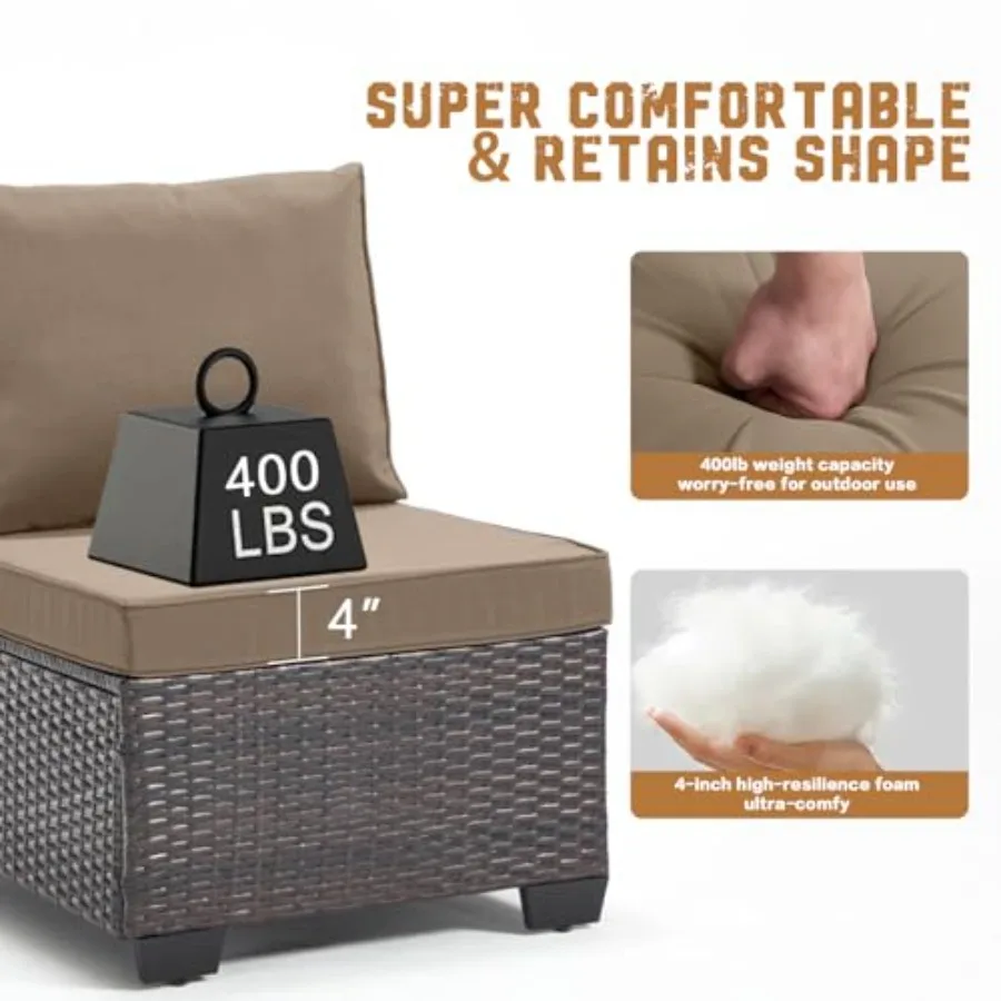 5 Pieces Outdoor Patio Furniture Set All-Weather Sectional Sofa Dark Brown PE Rattan Wicker Conversation Set with Glass Table a image 4