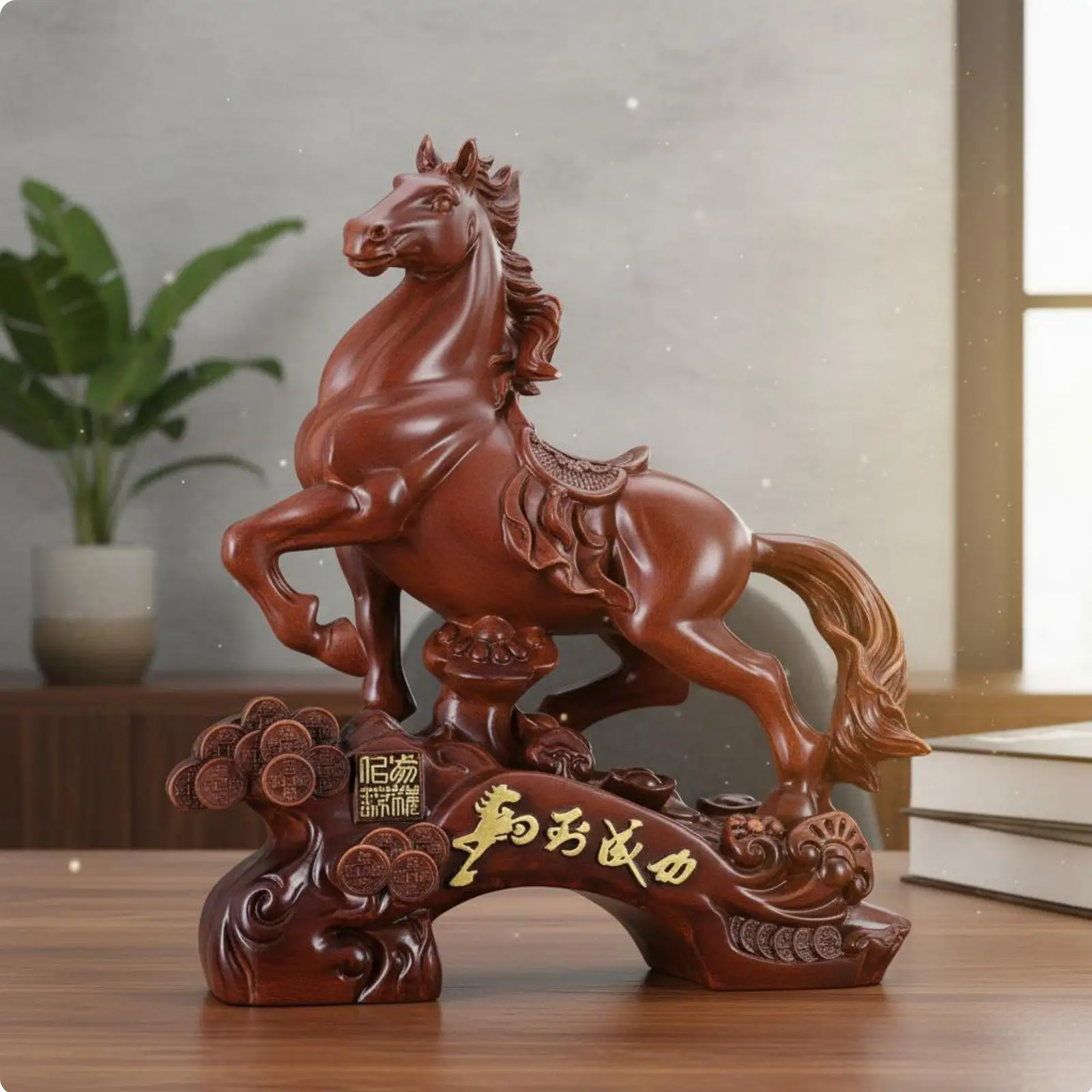 Feng Shui Horse Ornament Resin Sculpture Office Figurine Success Wealth Symbol for Desk Decoration Business Gift Housewarming