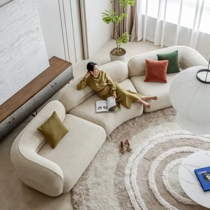 Ball fabric large apartment living room straight row multi-person corner curved combination sofa