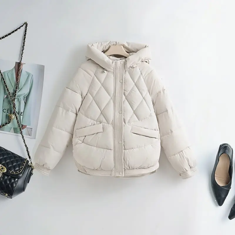 

Hooded Cotton Jacket 2025 Winter New Style Loose Fashion Short Thick Warm Padded Coat Outerwear w1417