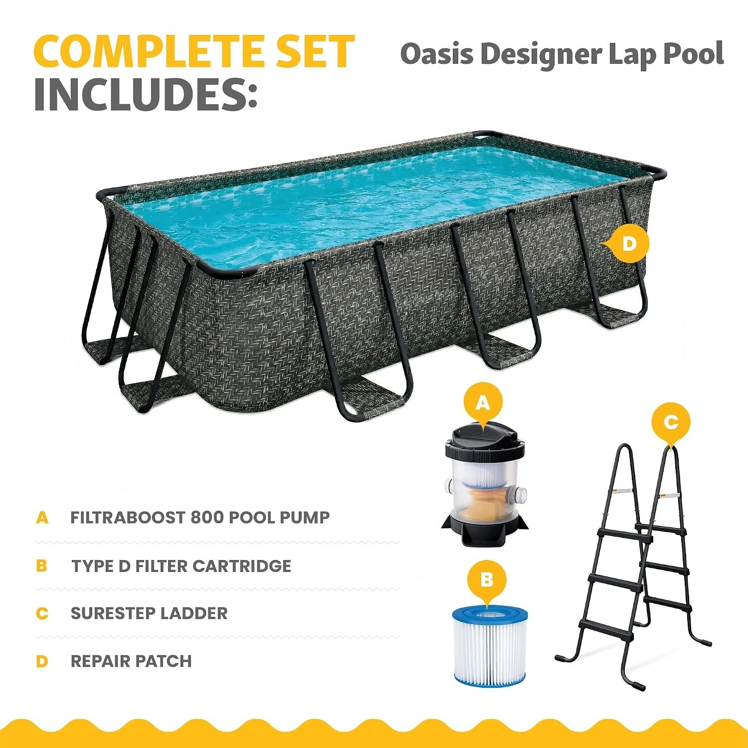 Oasis Designer Lap 13' x 7' x 39.5” Rectangular Above Ground Swimming Pool, with FiltraBoost 800 GPH Filter Pump,, Customized image 3