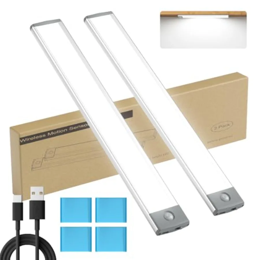 2 Pack Under Cabinet Lighting, 54 LED Motion Sensor Light Indoor, 2500mah Rechargeable Under Counter Lights Wireless, Magnetic