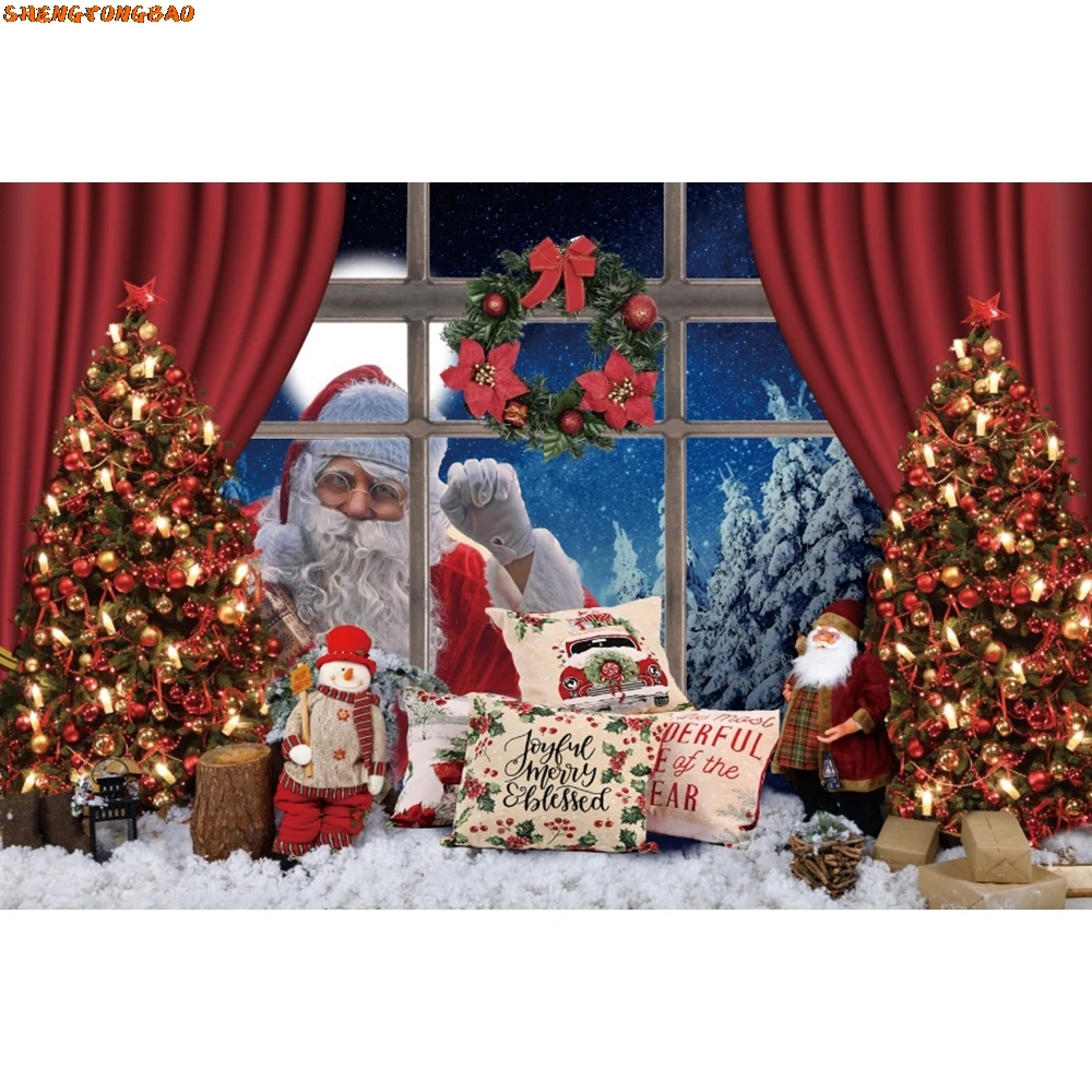 Рождественский фон для фотосъемки, зимняя ночь, окно, деревянный пол, камин, рождественская елка, снег, дети, взрослые, семейная вечеринка, реквизит для фотостудии