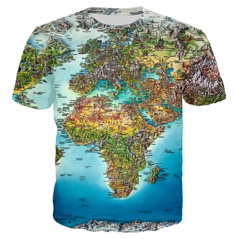 3D Printed Map T-Shirt For Men Funny Animal Pattern Tees Summer Oversized O-Neck Top Harajuku Short Sleeve T Shirts Streetwear