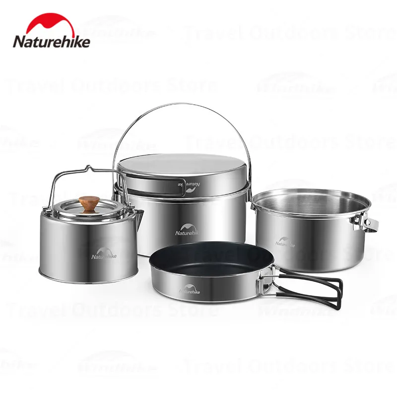 Imagem -02 - Naturehike-conjunto Portátil de Acampamento ao ar Livre Fogão de Piquenique Panelas de Cozinha Armazenamento Utensílios de Cozinha em Aço Inoxidável