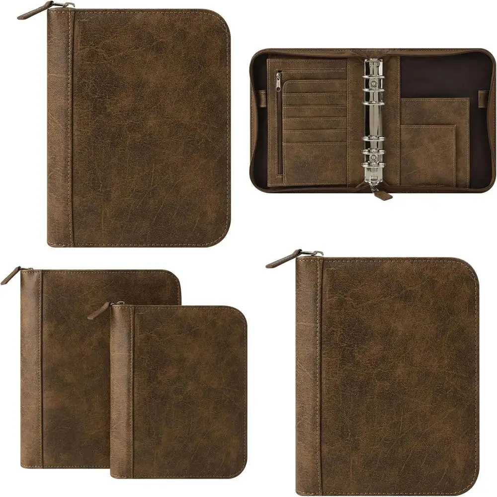 

Compact Brown Zipper-Bound Leather-Like Planner