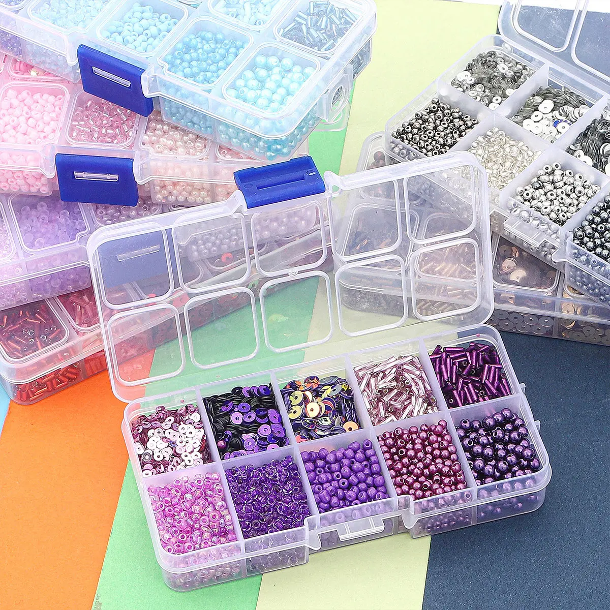 Mixed Glass Seed Beads Kit with Sequins & Tube Beads, 10 Grids DIY Jewelry Making Set for Embroidery Earrings Bracelets Supplies