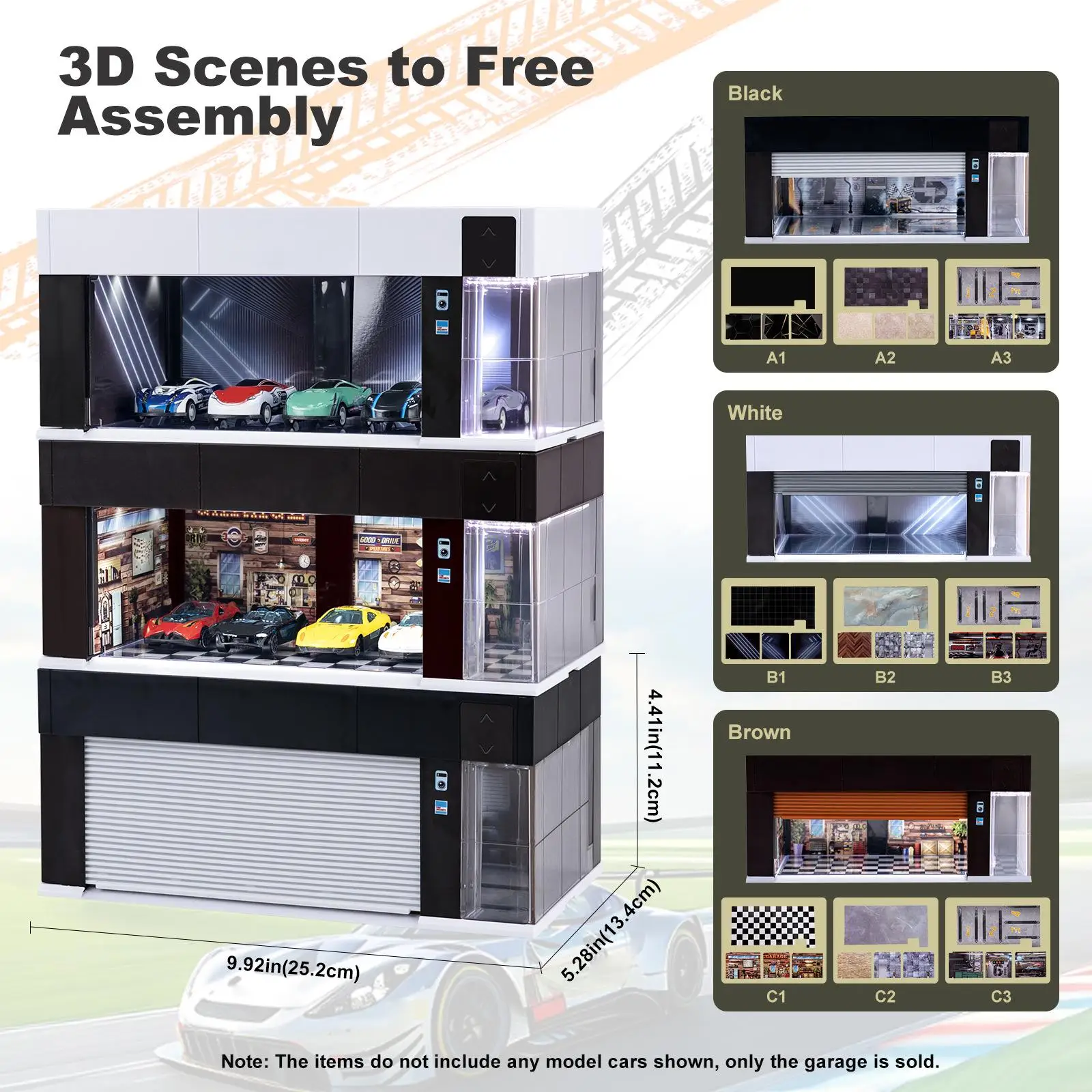 

1:64 Scale Diecast Vehicle Model Display Case with LED Show Case for Table Centerpiece Collections Birthday Gift Action Figures
