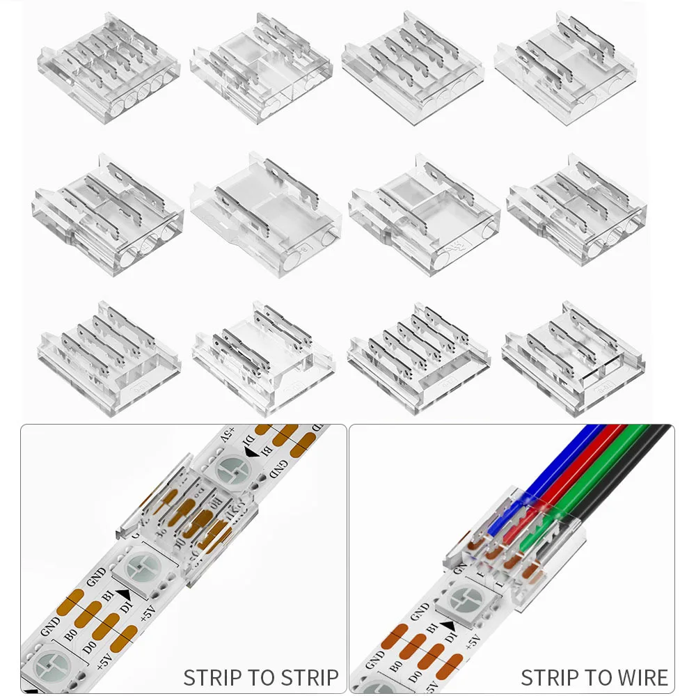 12PCS LED strip Connector Transparent Solderless Cover 15cm Wire for COB DIM CCT RGB WS2811 WS2812B  5050 SMD LED strip  Light